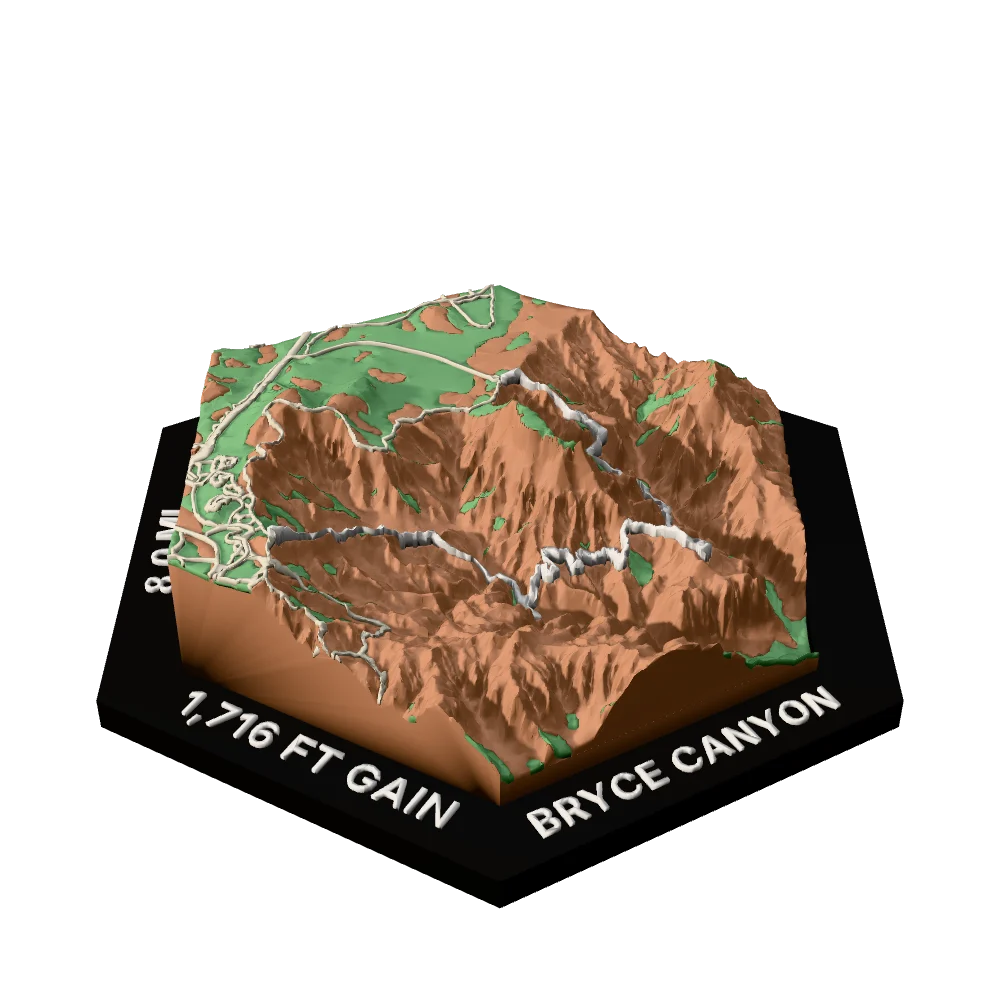 Bryce Canyon Regular hex with Fairyland Loop Trail raised on the terrain