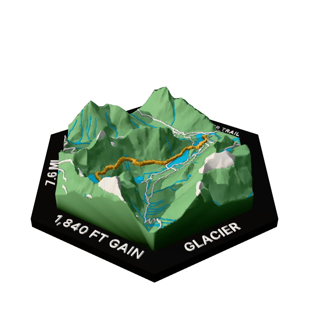 Glacier Regular hex with Grinnell Glacier Trail raised on the terrain