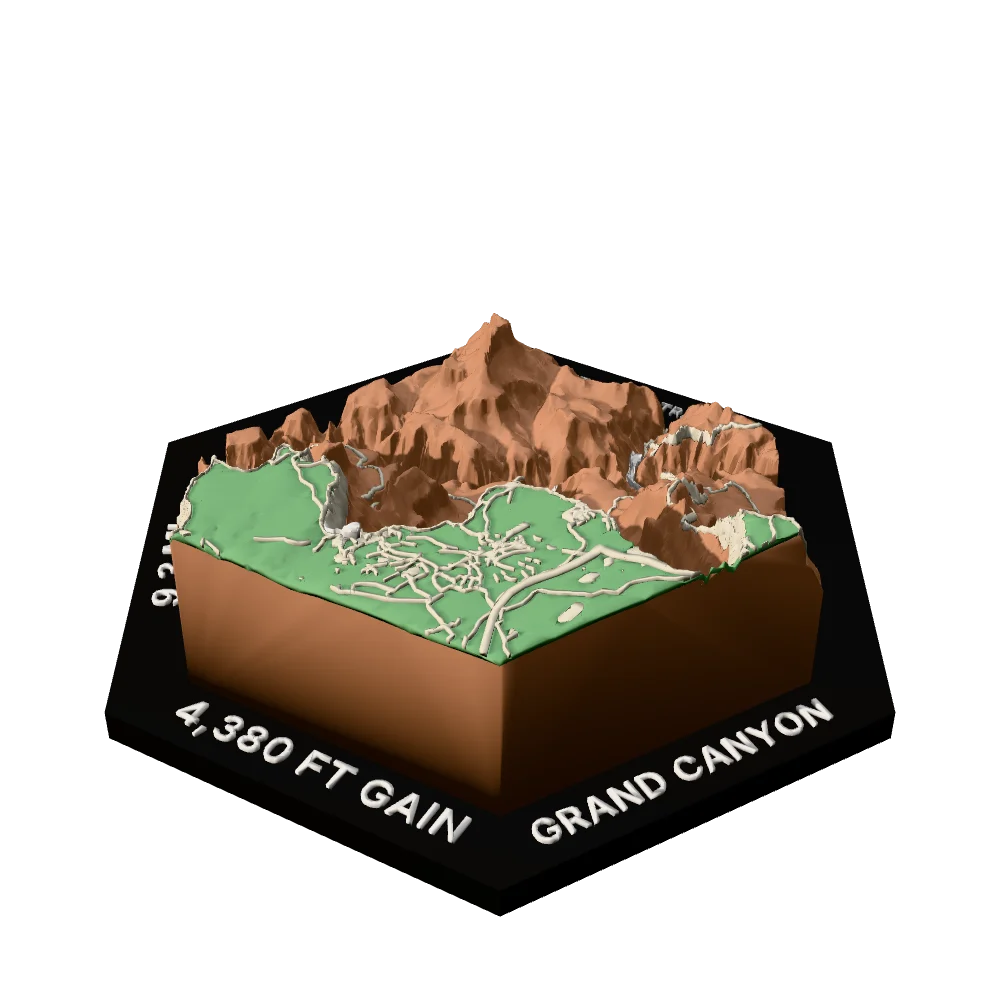 Grand Canyon Regular hex with Bright Angel Trail to Phantom Ranch raised on the terrain