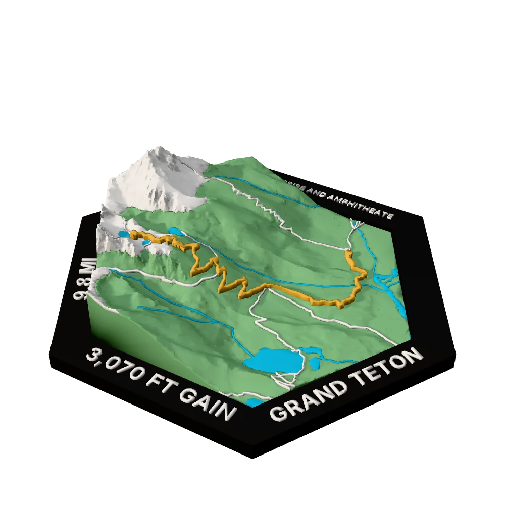 Grand Teton Regular hex with Surprise and Amphitheater Lakes raised on the terrain