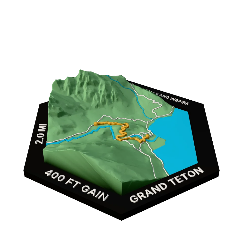 Grand Teton Regular hex with Hidden Falls and Inspiration Point raised on the terrain