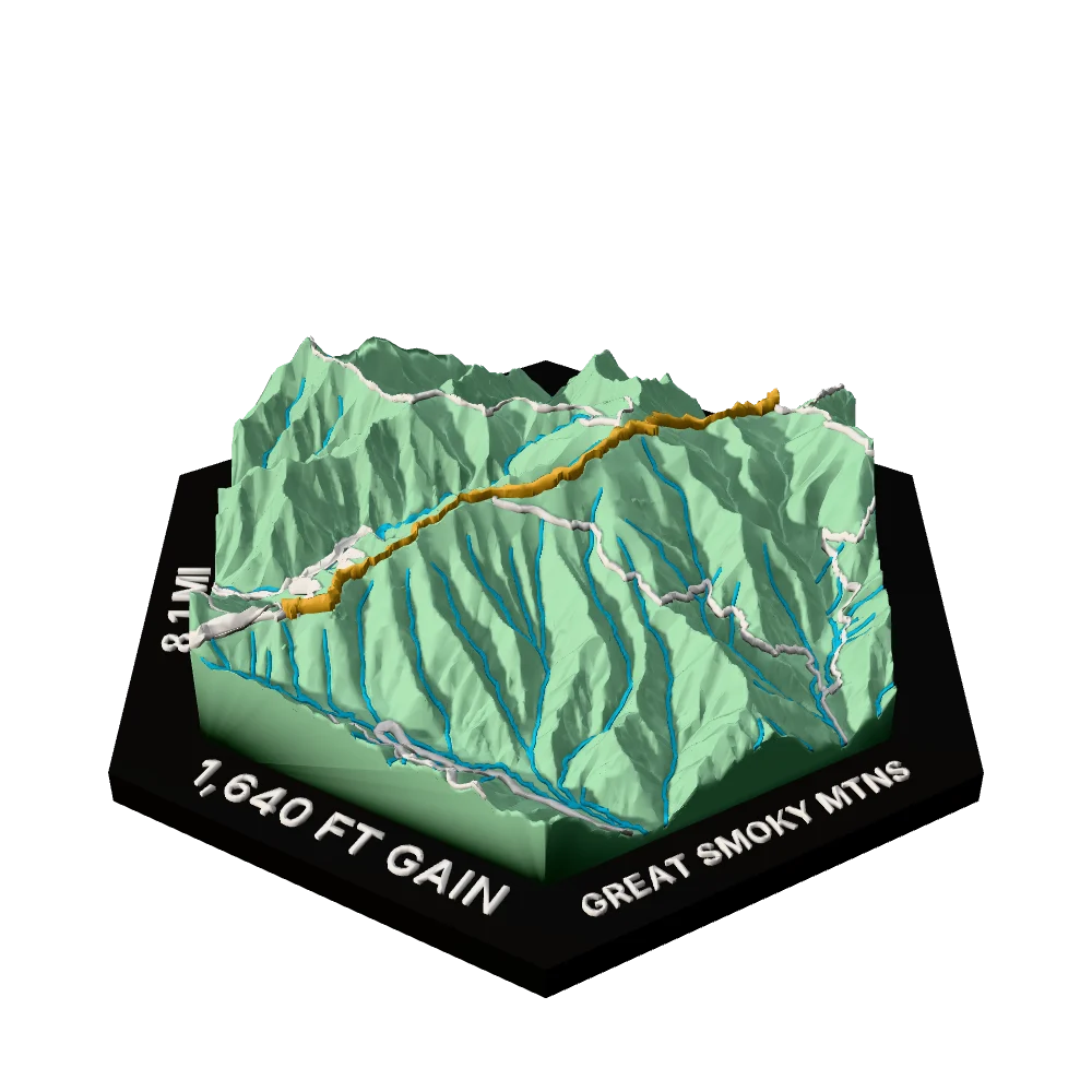 Great Smoky Mountains Regular hex with Charlies Bunion via Appalachian Trail raised on the terrain