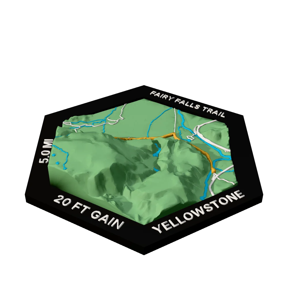 Yellowstone Regular hex with Fairy Falls Trail raised on the terrain