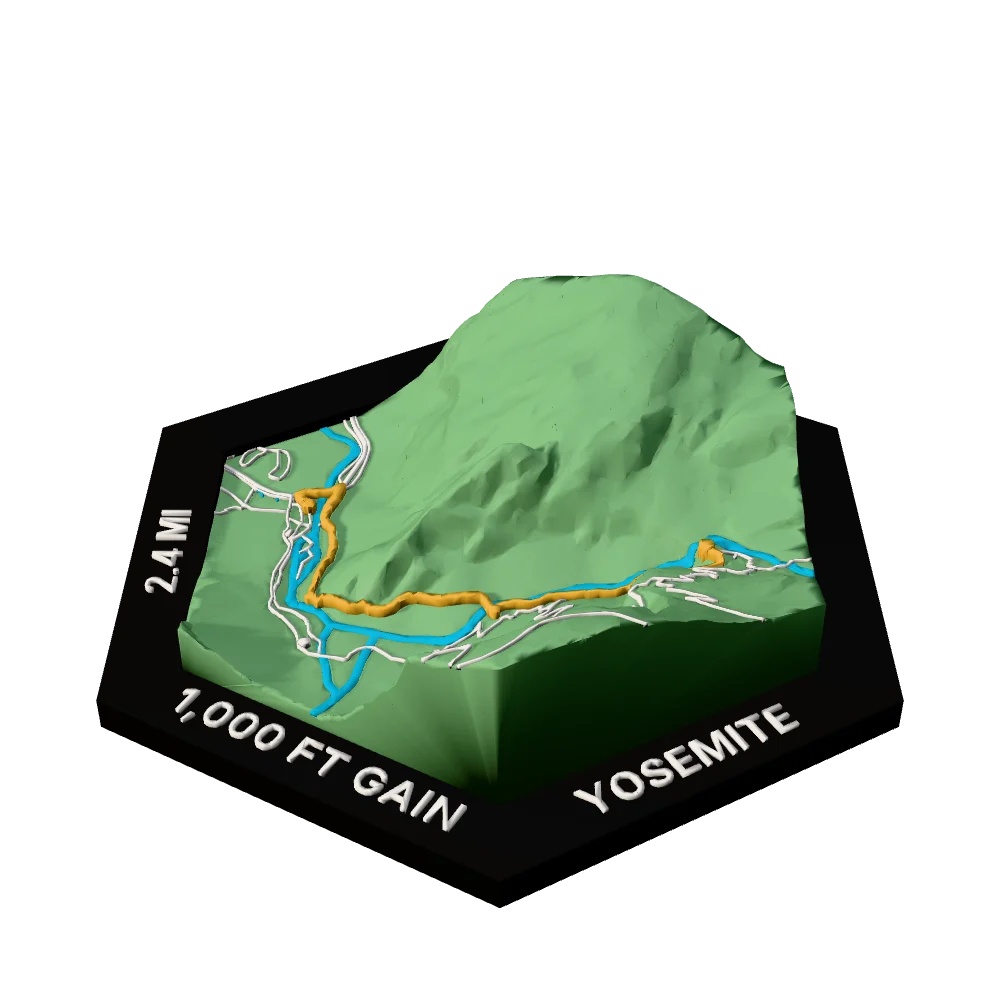 Yosemite Regular hex with Mist Trail to Vernal Fall raised on the terrain