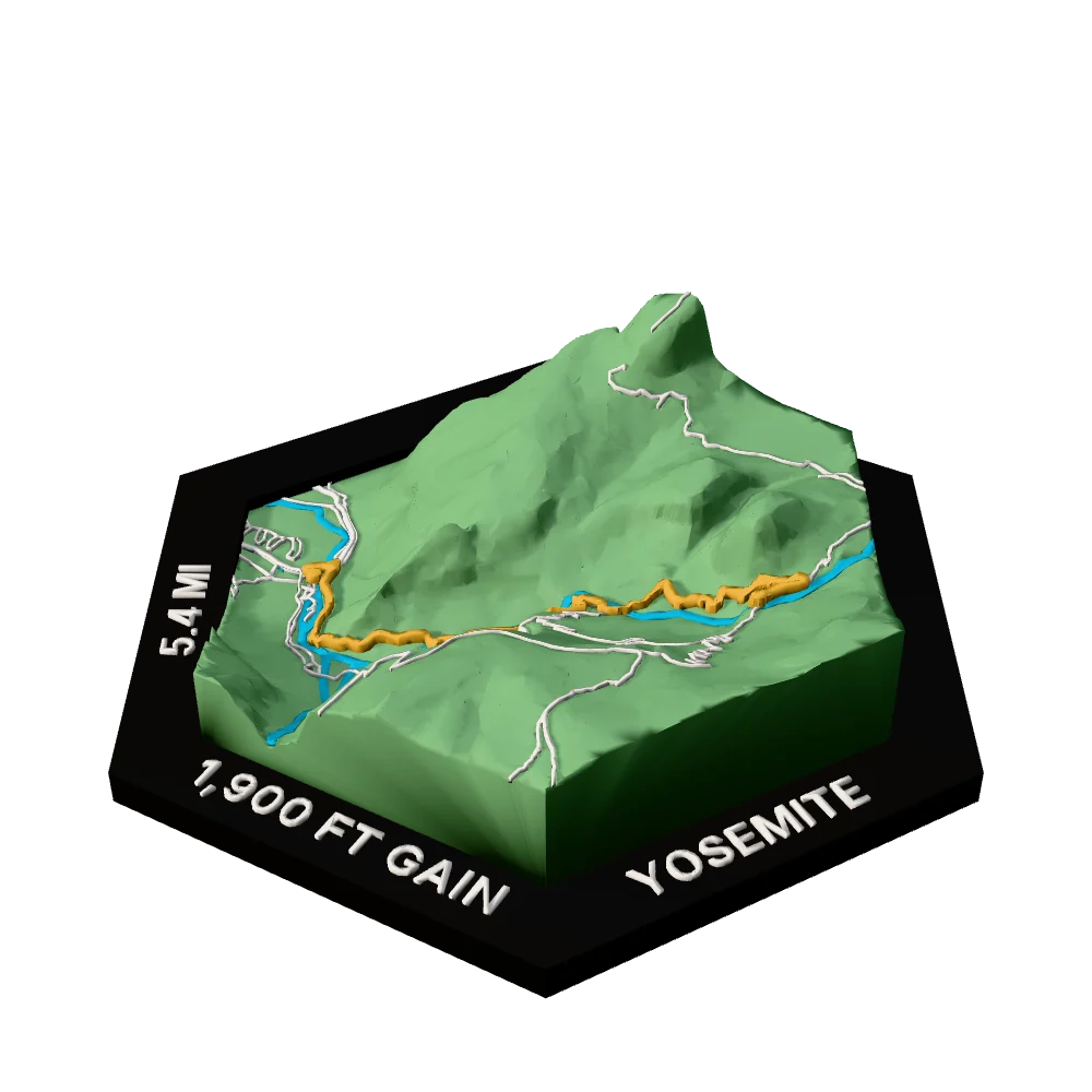 Yosemite Regular hex with Mist Trail to Nevada Fall raised on the terrain