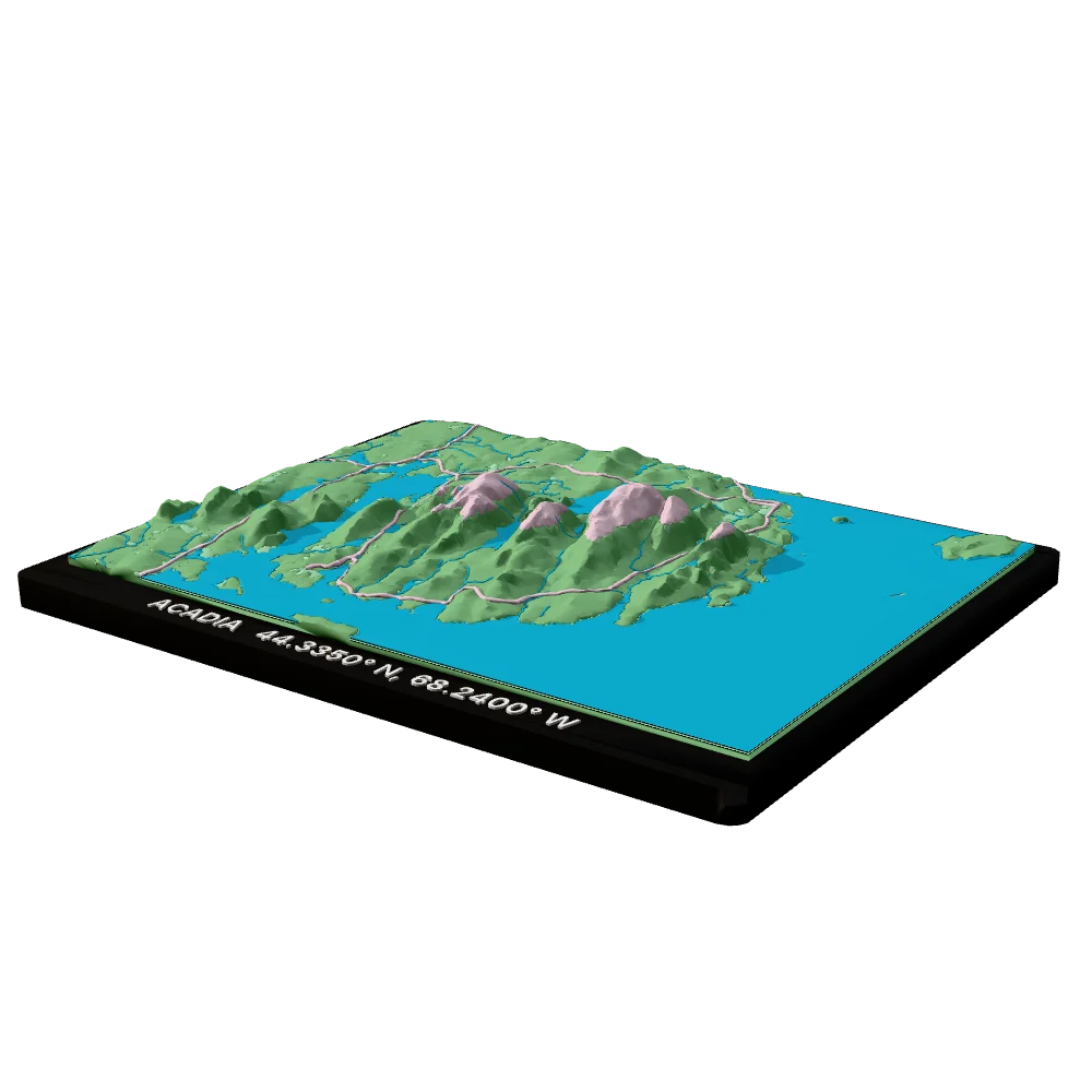 Acadia National Park statement block, side view showing the relief