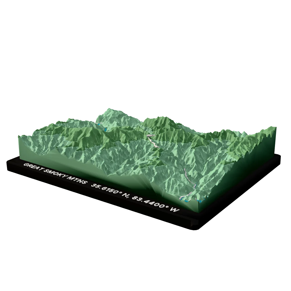 Great Smoky Mountains National Park statement block, side view showing the relief
