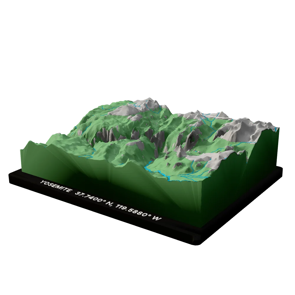 Yosemite National Park statement block, side view showing the relief